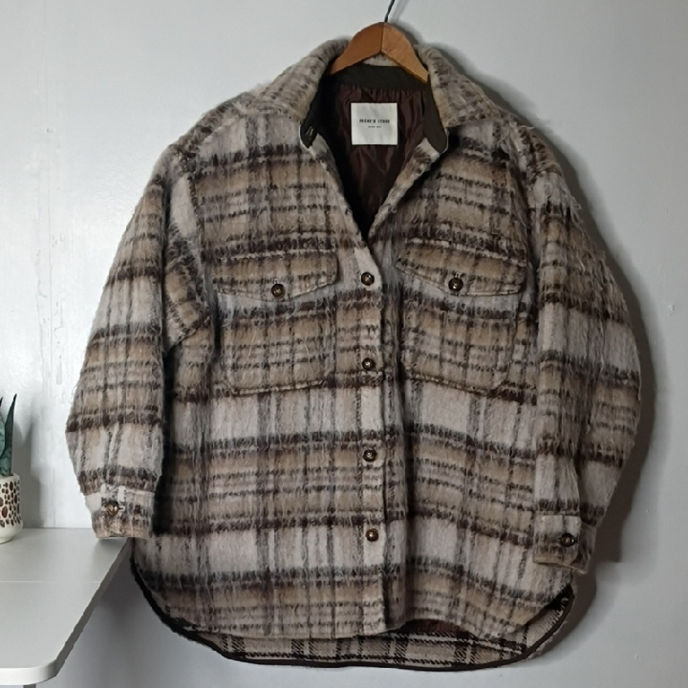 Freak's Store Plaid Button-Up Jacket Free size Men's LARGE  XL Wool Blend